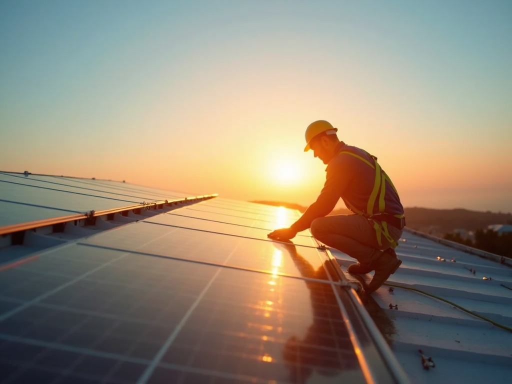 Installer at golden hour