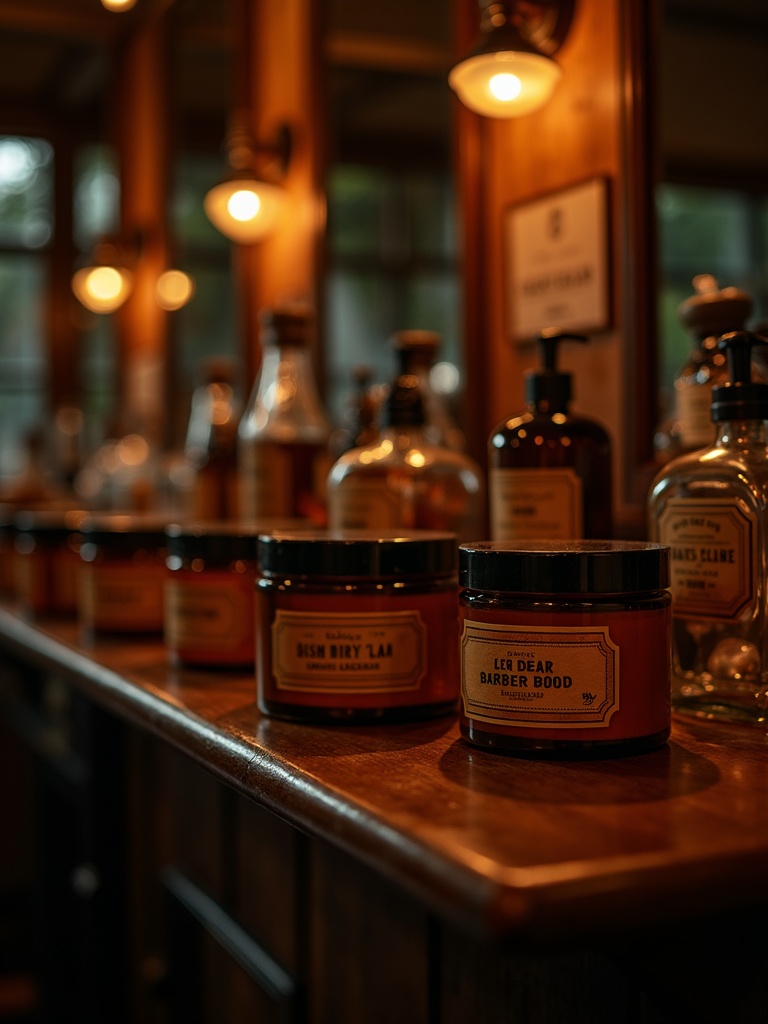 Amber pomades on a shelf