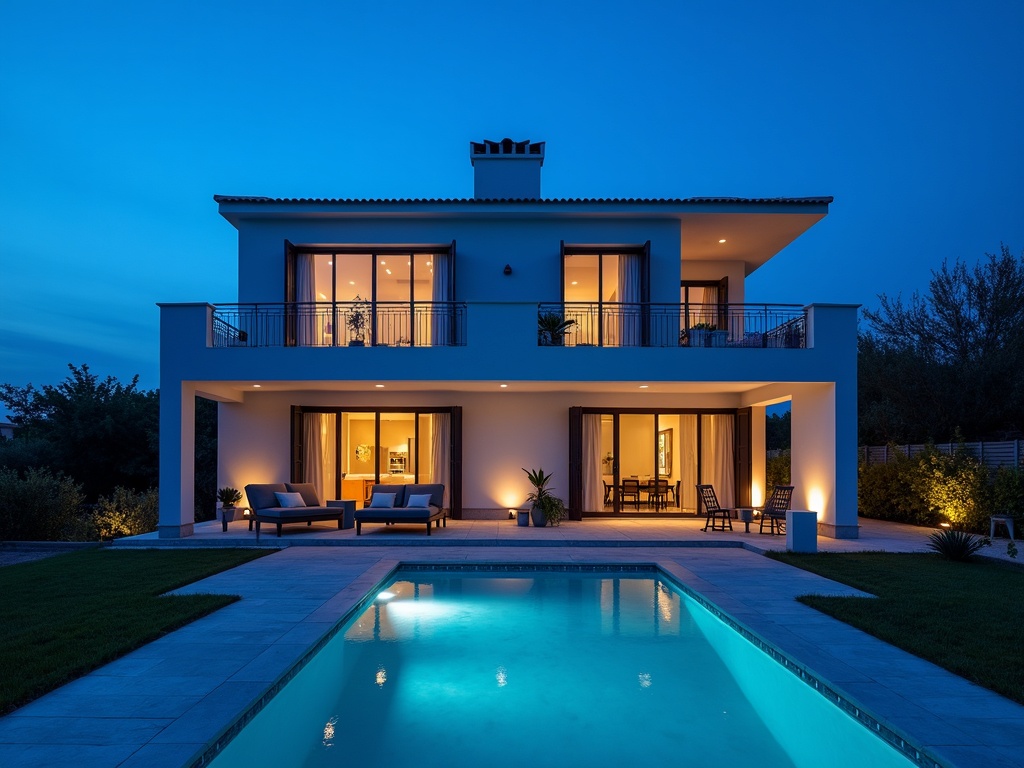 Villa glowing at dusk